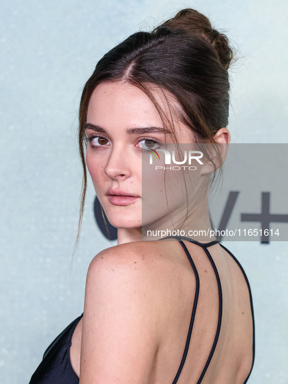 Charlotte Lawrence arrives at the World Premiere Of Apple TV+ Series' 'Shrinking' Season 2 held at the Pacific Design Center on October 8, 2...