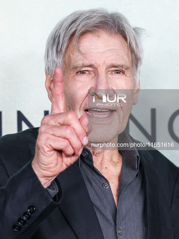 Harrison Ford arrives at the World Premiere Of Apple TV+ Series' 'Shrinking' Season 2 held at the Pacific Design Center on October 8, 2024 i...