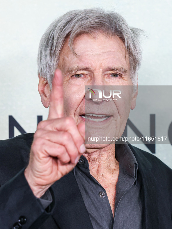 Harrison Ford arrives at the World Premiere Of Apple TV+ Series' 'Shrinking' Season 2 held at the Pacific Design Center on October 8, 2024 i...