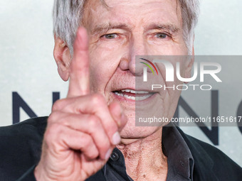 Harrison Ford arrives at the World Premiere Of Apple TV+ Series' 'Shrinking' Season 2 held at the Pacific Design Center on October 8, 2024 i...