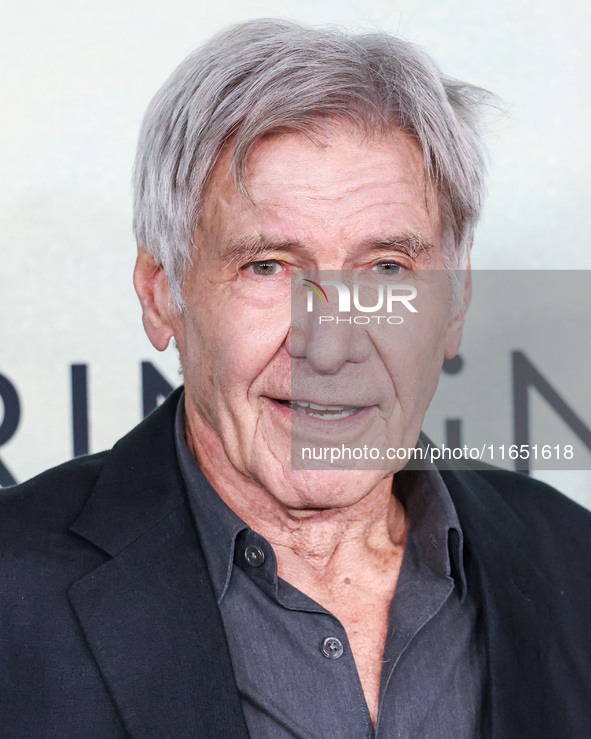 Harrison Ford arrives at the World Premiere Of Apple TV+ Series' 'Shrinking' Season 2 held at the Pacific Design Center on October 8, 2024 i...