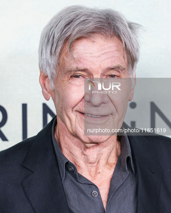 Harrison Ford arrives at the World Premiere Of Apple TV+ Series' 'Shrinking' Season 2 held at the Pacific Design Center on October 8, 2024 i...