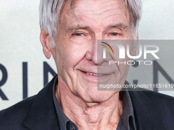 Harrison Ford arrives at the World Premiere Of Apple TV+ Series' 'Shrinking' Season 2 held at the Pacific Design Center on October 8, 2024 i...