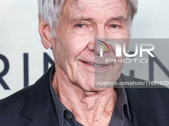 Harrison Ford arrives at the World Premiere Of Apple TV+ Series' 'Shrinking' Season 2 held at the Pacific Design Center on October 8, 2024 i...