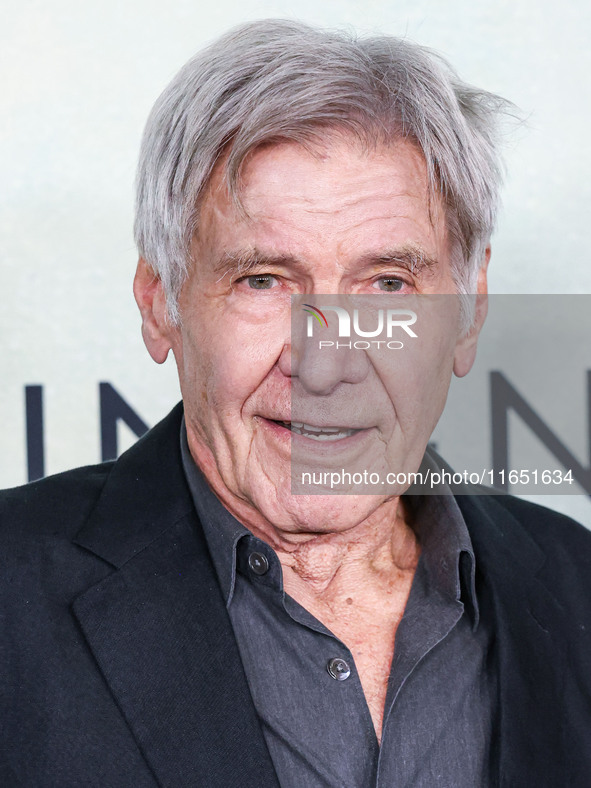 Harrison Ford arrives at the World Premiere Of Apple TV+ Series' 'Shrinking' Season 2 held at the Pacific Design Center on October 8, 2024 i...