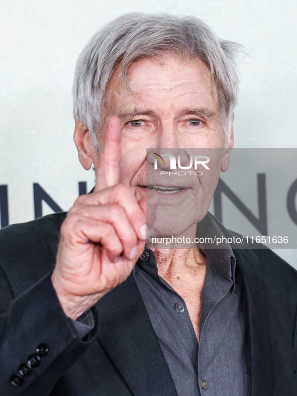 Harrison Ford arrives at the World Premiere Of Apple TV+ Series' 'Shrinking' Season 2 held at the Pacific Design Center on October 8, 2024 i...