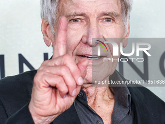 Harrison Ford arrives at the World Premiere Of Apple TV+ Series' 'Shrinking' Season 2 held at the Pacific Design Center on October 8, 2024 i...