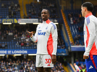 Willy Boly of Nottingham Forest gestures during the Premier League match between Chelsea and Nottingham Forest at Stamford Bridge in London,...