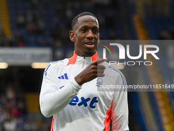 Willy Boly of Nottingham Forest gestures during the Premier League match between Chelsea and Nottingham Forest at Stamford Bridge in London,...