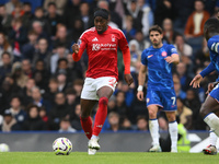 Anthony Elanga of Nottingham Forest is in action during the Premier League match between Chelsea and Nottingham Forest at Stamford Bridge in...