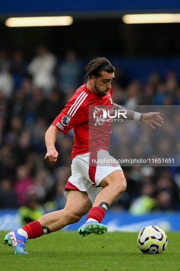 Jota Silva of Nottingham Forest is in action during the Premier League match between Chelsea and Nottingham Forest at Stamford Bridge in Lon...