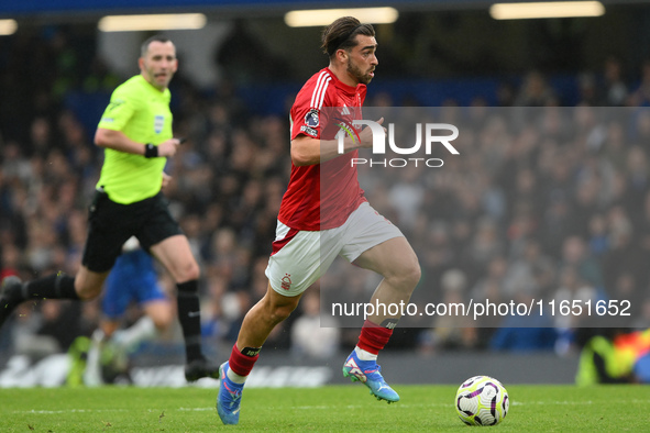 Jota Silva of Nottingham Forest is in action during the Premier League match between Chelsea and Nottingham Forest at Stamford Bridge in Lon...