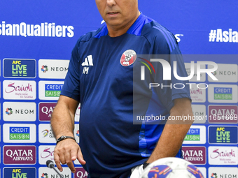 Qatar national team head coach Marquez Lopez attends a press conference at Al Thumama Stadium in Doha, Qatar, on October 9, 2024, ahead of t...