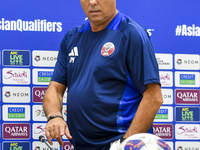 Qatar national team head coach Marquez Lopez attends a press conference at Al Thumama Stadium in Doha, Qatar, on October 9, 2024, ahead of t...