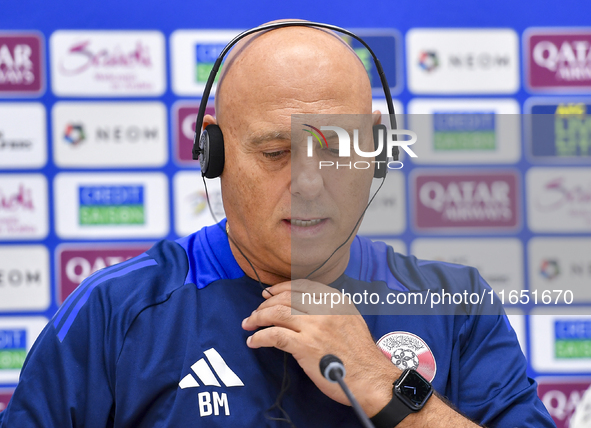 Qatar national team head coach Marquez Lopez attends a press conference at Al Thumama Stadium in Doha, Qatar, on October 9, 2024, ahead of t...