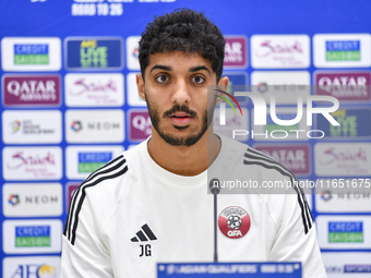 Qatar national team player Jassim Jaber attends a press conference at Al Thumama Stadium in Doha, Qatar, on October 9, 2024, ahead of the FI...