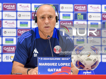 Qatar national team head coach Marquez Lopez attends a press conference at Al Thumama Stadium in Doha, Qatar, on October 9, 2024, ahead of t...