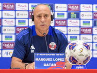 Qatar national team head coach Marquez Lopez attends a press conference at Al Thumama Stadium in Doha, Qatar, on October 9, 2024, ahead of t...