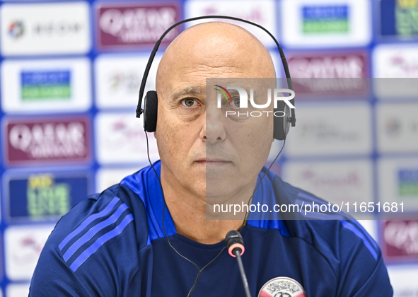 Qatar national team head coach Marquez Lopez attends a press conference at Al Thumama Stadium in Doha, Qatar, on October 9, 2024, ahead of t...