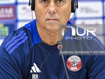 Qatar national team head coach Marquez Lopez attends a press conference at Al Thumama Stadium in Doha, Qatar, on October 9, 2024, ahead of t...