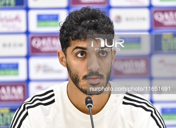 Qatar national team player Jassim Jaber attends a press conference at Al Thumama Stadium in Doha, Qatar, on October 9, 2024, ahead of the FI...