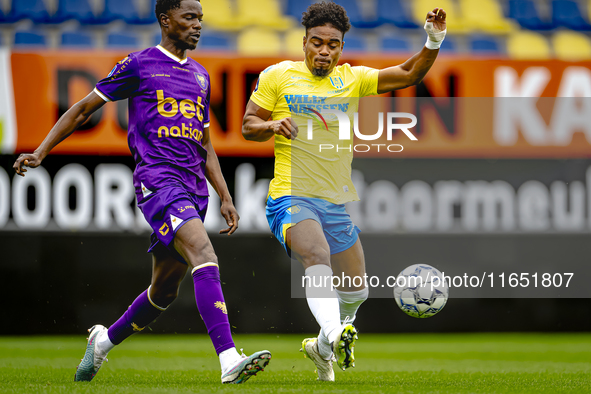 Go Ahead Eagles player Jamal Amofa and RKC player Godfried Roemeratoe participate in the friendly match between RKC and Go Ahead Eagles at t...