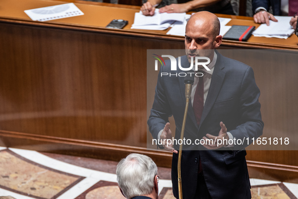 Foreign Minister Jean-Noel Barrot is at the National Assembly on the day of the no-confidence vote against his government in Paris, France,...