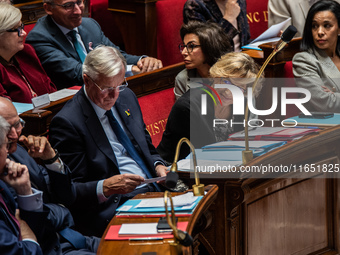 Nathalie Delattre, Minister attached to the Prime Minister, responsible for Relations with Parliament, sits in the front row of the governme...