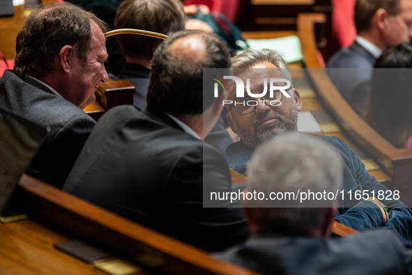 Alexis Corbiere, Ecologists and Socialists MP, is in Parliament on the day of the no-confidence motion against Prime Minister Michel Barnier...