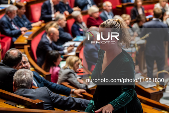 Mathilde Panot, group leader of La France Insoumise, is in Parliament on the day of the no-confidence motion against Prime Minister Michel B...