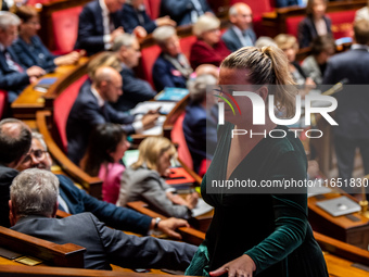 Mathilde Panot, group leader of La France Insoumise, is in Parliament on the day of the no-confidence motion against Prime Minister Michel B...