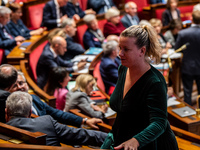 Mathilde Panot, group leader of La France Insoumise, is in Parliament on the day of the no-confidence motion against Prime Minister Michel B...