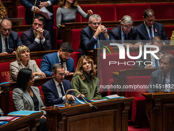 Maud Bregeon, Minister attached to the Prime Minister and Government Spokesperson, is in the French Parliament in Paris, France, on October...