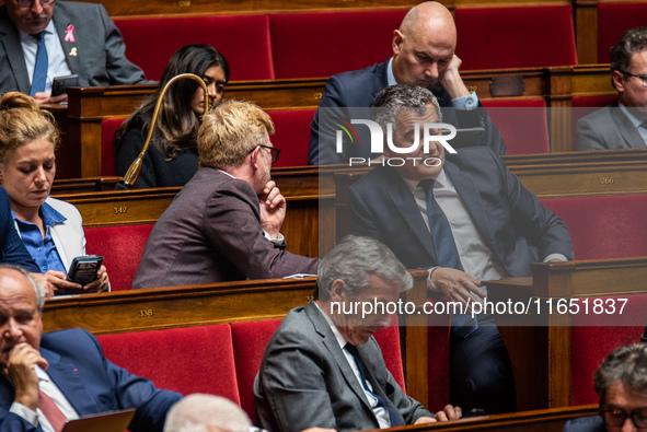 Gerald Darmanin, MP for Together for the Republic and former Minister of the Interior, is in Parliament on the day of the no-confidence moti...