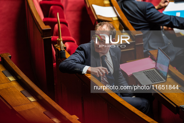 Pierre Cazeneuve, deputy of Together for the Republic, is at the National Assembly on the day of the motion of no-confidence against Michel...