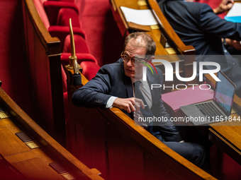 Pierre Cazeneuve, deputy of Together for the Republic, is at the National Assembly on the day of the motion of no-confidence against Michel...