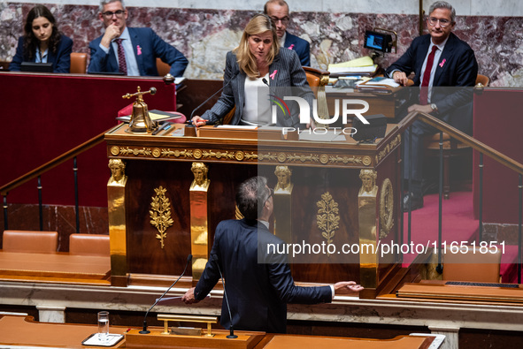 Secretary General of the Socialist Party Olivier Faure complains to Speaker of the House Yael-Braun Pivet that she cuts off the sound to his...