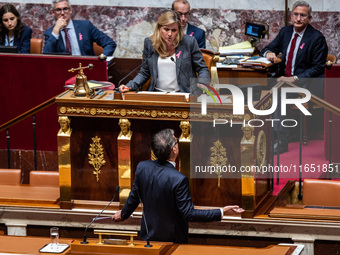 Secretary General of the Socialist Party Olivier Faure complains to Speaker of the House Yael-Braun Pivet that she cuts off the sound to his...