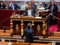 Secretary General of the Socialist Party Olivier Faure complains to Speaker of the House Yael-Braun Pivet that she cuts off the sound to his...