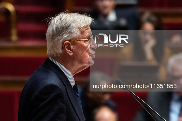 Prime Minister Michel Barnier is at the National Assembly on the day of the no-confidence vote against his government in Paris, France, on O...