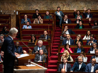 Laurent Wauquiez, president of the Droite Republicaine group, delivers his speech in support of PM Michel Barnier on the day of the no-confi...