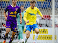 Go Ahead Eagles player Finn Stokkers and RKC player Luuk Wouters participate in the friendly match between RKC and Go Ahead Eagles at the Ma...