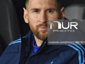 Lionel Messi of Argentina sits on the bench before a World Cup Qualifiers match between Argentina and Paraguay at Estadio Mas Monumental Ant...