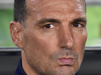 Lionel Scaloni, head coach of Argentina, stands before a World Cup Qualifiers match between Argentina and Paraguay at Estadio Mas Monumental...