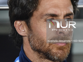 Pablo Aimar, assistant coach of Argentina, stands before a World Cup Qualifiers match between Argentina and Paraguay at Estadio Mas Monument...