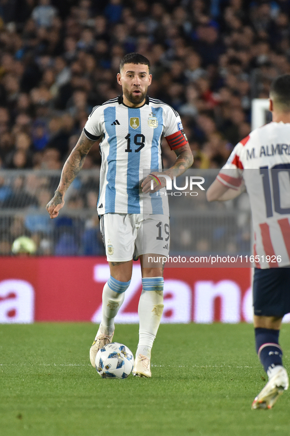 Nicolas Otamendi of Argentina participates in a World Cup Qualifiers match between Argentina and Paraguay at Estadio Mas Monumental Antonio...