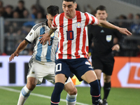 Miguel Almiron of Paraguay participates in a World Cup Qualifiers match between Argentina and Paraguay at Estadio Mas Monumental Antonio Ves...