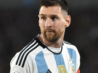 Lionel Messi of Argentina participates in a World Cup Qualifiers match between Argentina and Paraguay at Estadio Mas Monumental Antonio Vesp...