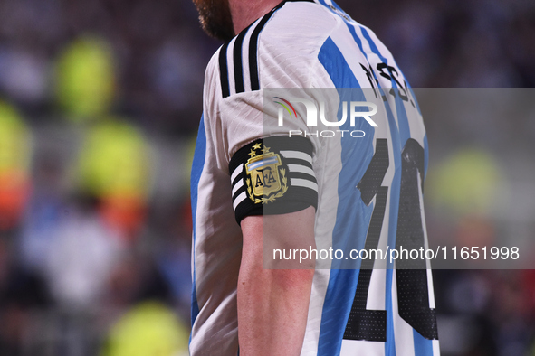 Lionel Messi, captain of Argentina, participates in an International Friendly match between Argentina and Panama at Estadio Mas Monumental A...