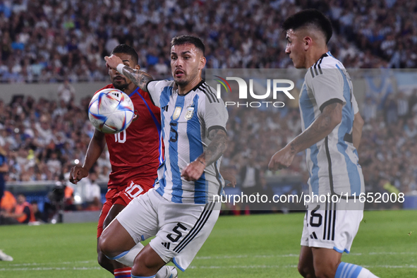 Leandro Paredes and Thiago Almada of Argentina participate in an International Friendly match between Argentina and Panama at Estadio Mas Mo...